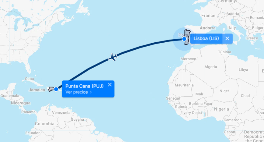 Ruta Lisboa (LIS) - Punta Cana (PUJ)