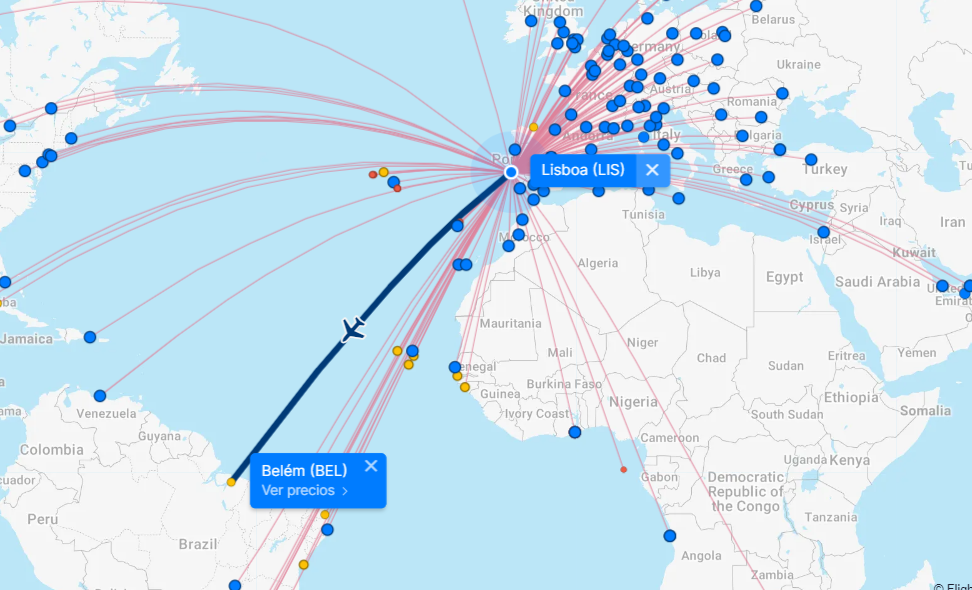 Ruta directa: Lisboa (LIS) - Belém (BEL)